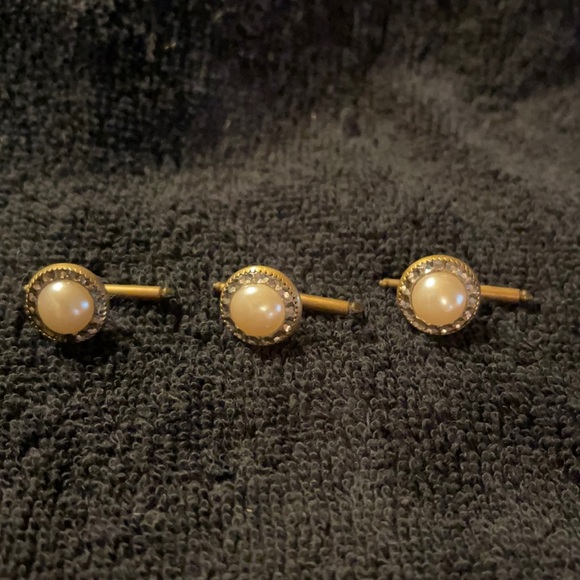 Set of 3 Vintage Mother o/Pearl Rhinestone Copper - Picture 1 of 6